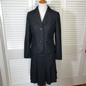 LOFT Cotton Dark Blue Pinstripe Skirt Suit